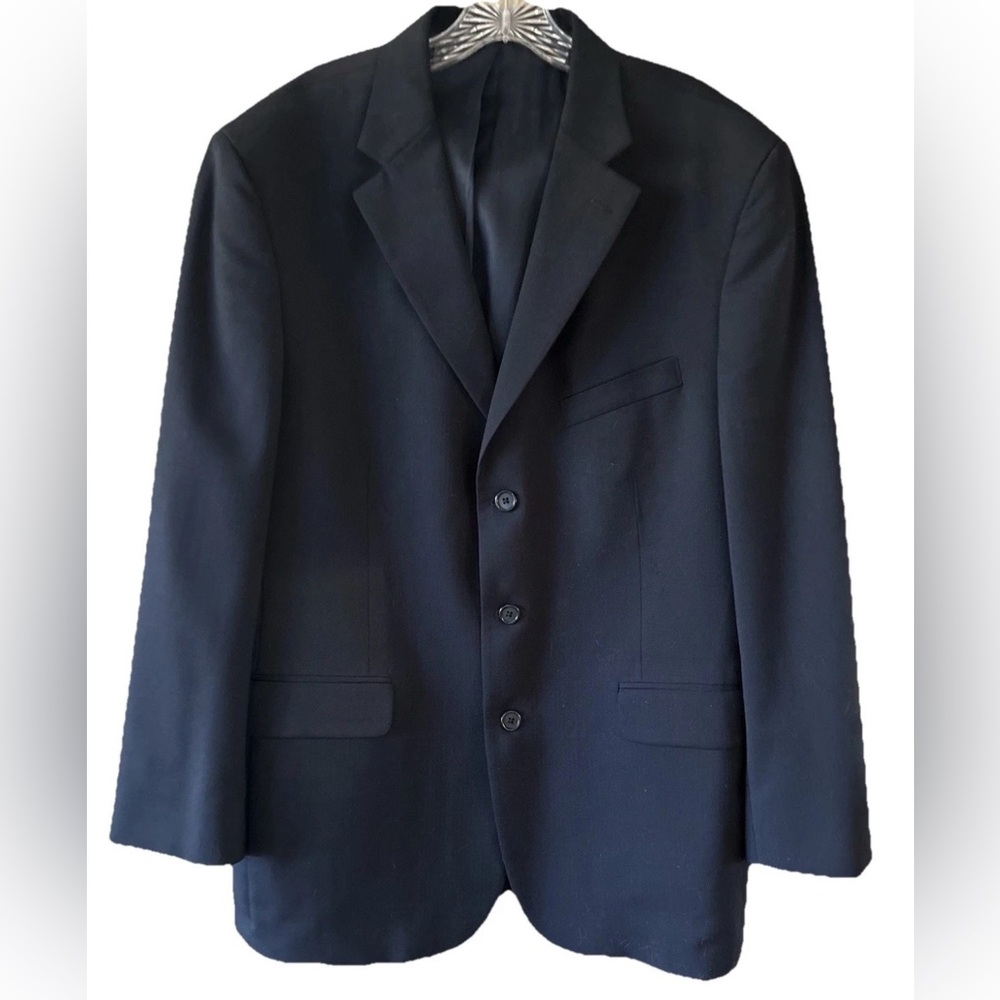 Stafford Men's Navy Blue Blazer, Size 43R, 100% Wool, Classic Fit, 3 Button, EUC